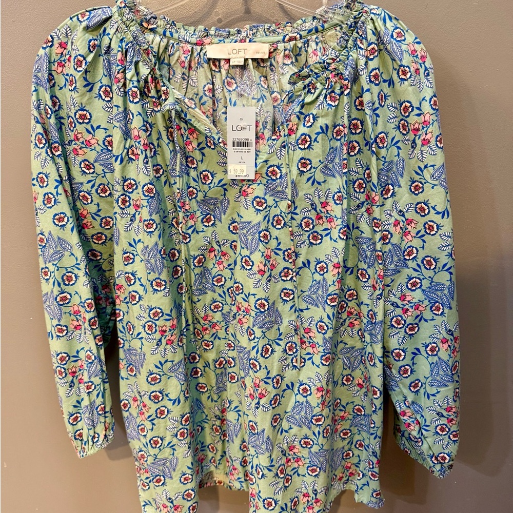 NWT Loft Floral Peasant 3/4 Top Large